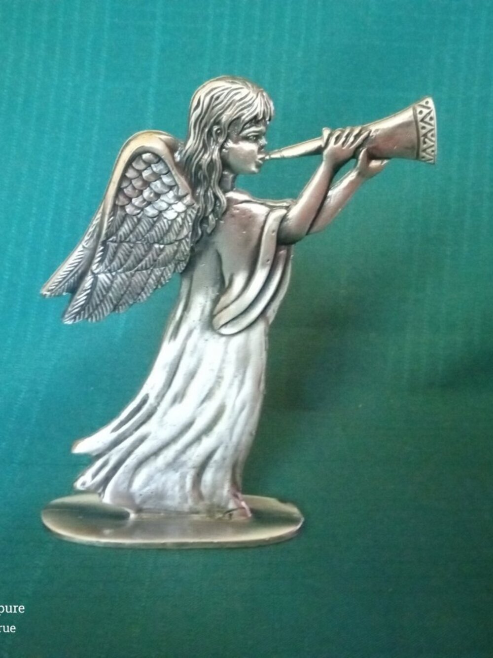 Pewter Angel Figurine with Trumpet – Vintage Heralding Angel Sculpture